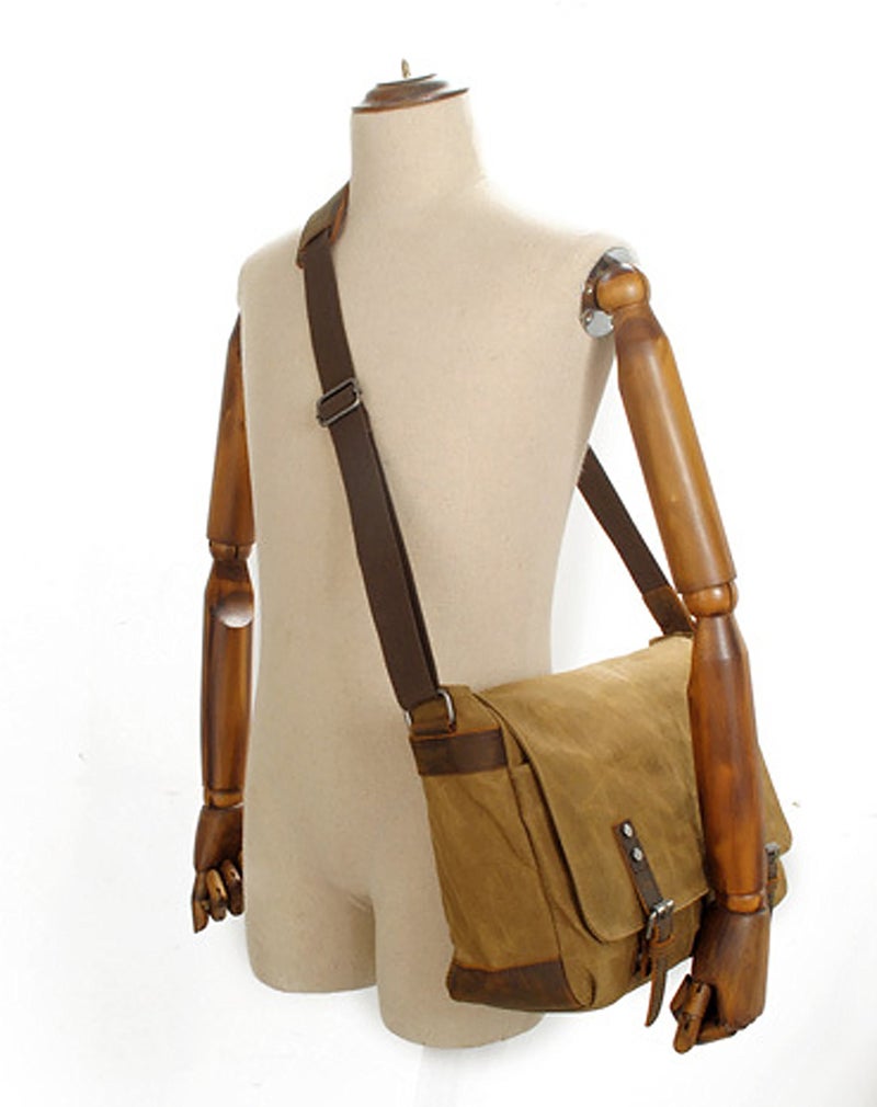 HuaChen Men's Canvas Leather Messenger Bag Shoulder Crossbody Laptop Bag Satchel 14 Inch - M49_Dark Gray - Image 3